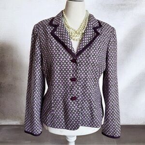 Sag Harbor Purple Patterned Blazer with Dark Trim